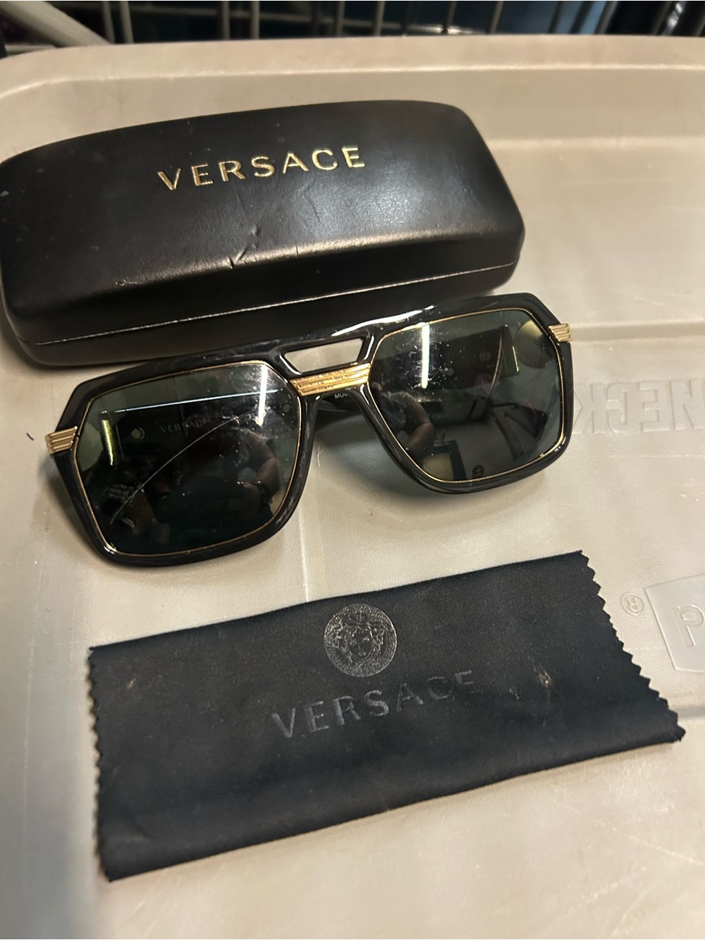 Versace womens Black and Gold Aviator fashion badass Sunglasses